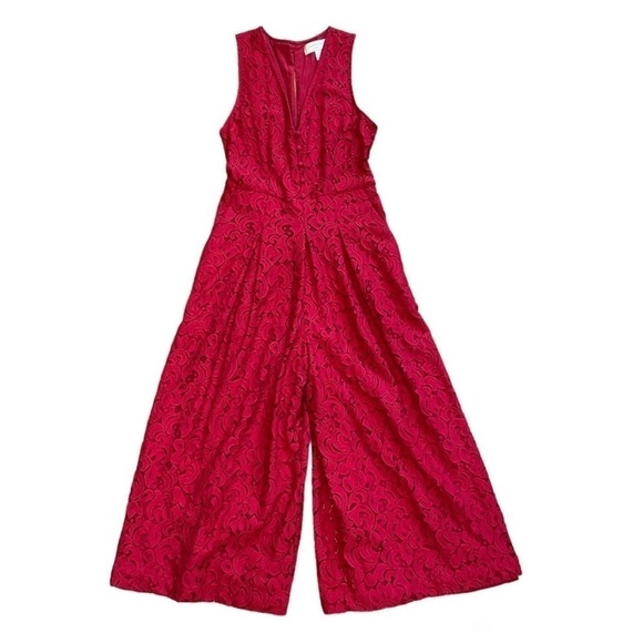 Anthropologie Moulinette Soeurs Jaeda Wide Leg Lace Jumpsuit Red 2 - Picture 8 of 16